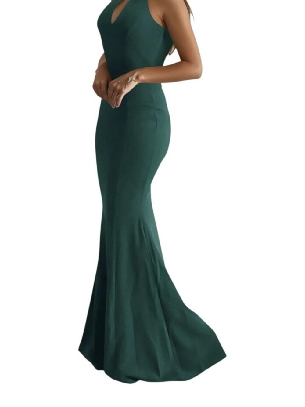 PoeKia Dark Green Halter Mermaid Maxi Dress Open Back S - Picture 4 of 5